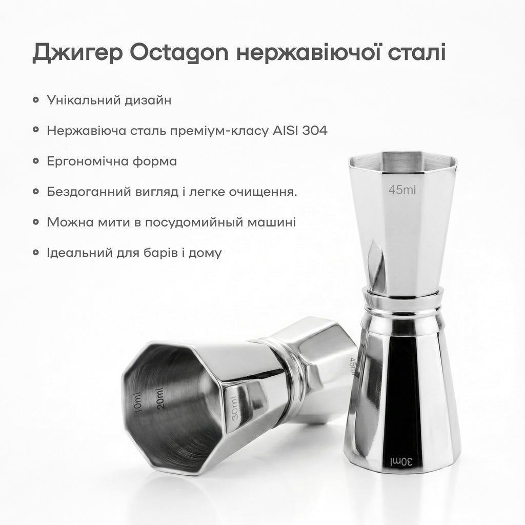 Джиггер Октагон 30/45 мл серебристый