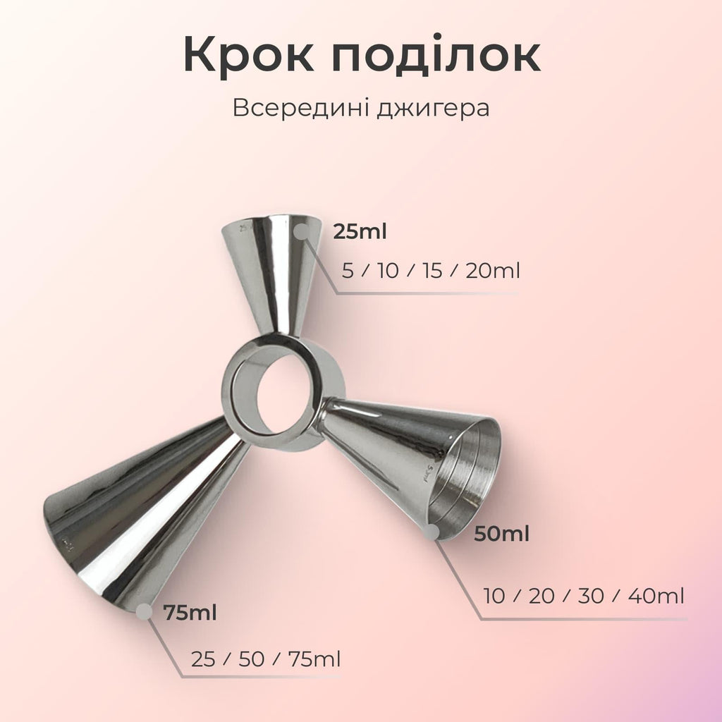 Джигер тристоронній 25/50/90 мл сріблястий